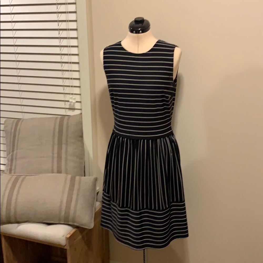 Aa Studio Black and Tan stripe stretch dress